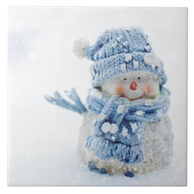  Photo of a Cute Snowman in Winter - Christmas Tile (Front)