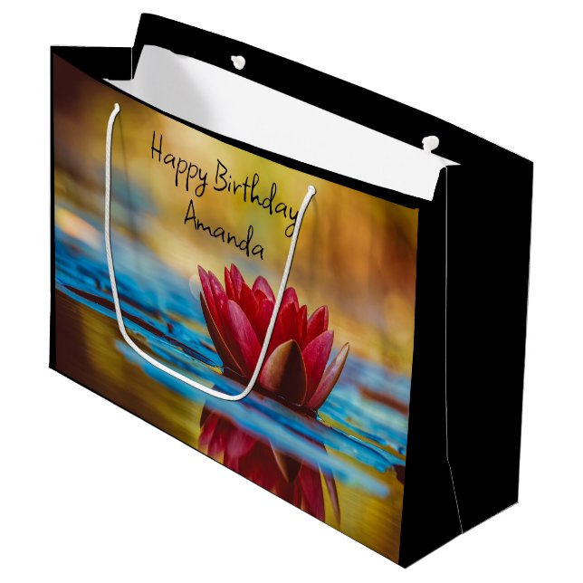 Photo of a Lotus Flower in a Pond Large Birthday Gift Bag (Front Angled)