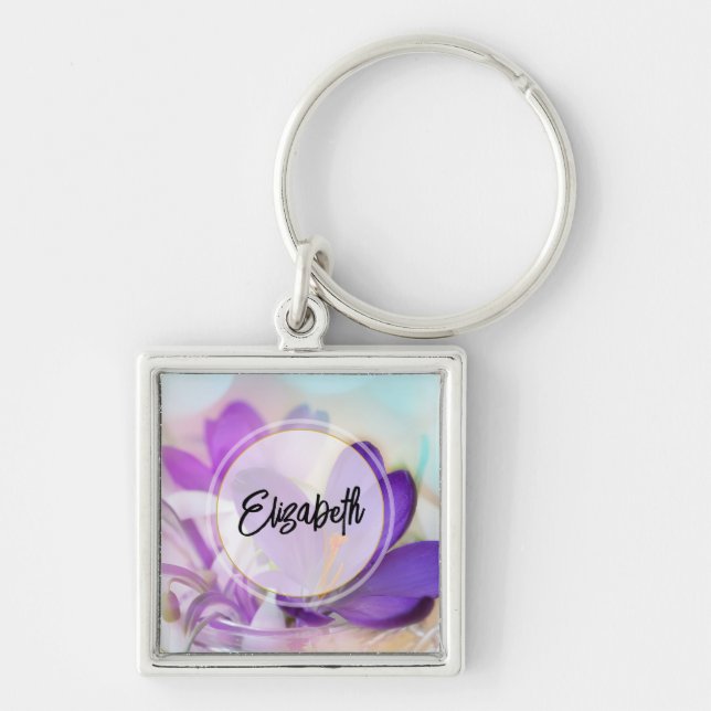 Photo of a Pretty Purple Spring Crocus Key Ring (Front)