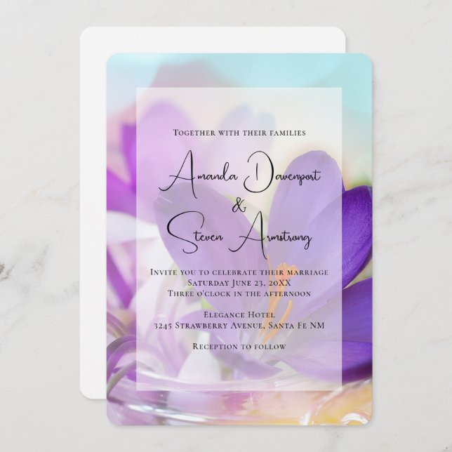 Photo of a Pretty Purple Spring Crocus Wedding Invitation (Front/Back)