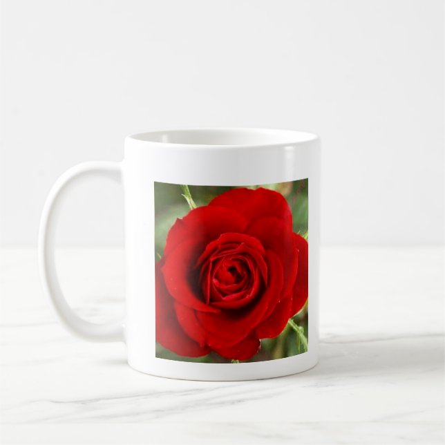 Photo of a red rose coffee mug (Left)