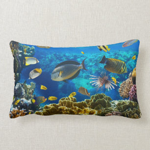 Photo of a tropical Fish on a coral reef Lumbar Cushion