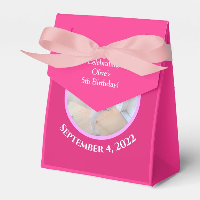 Photo of Adorable Puppy Dog Wearing Hot Pink Scarf Favour Box (Front Side)