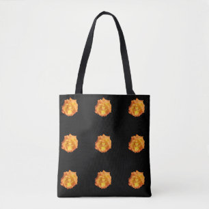 Photo of an orange rose on a black tote bag