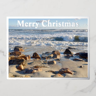 Photo of Atlantic Ocean Waves Foil Holiday Postcard