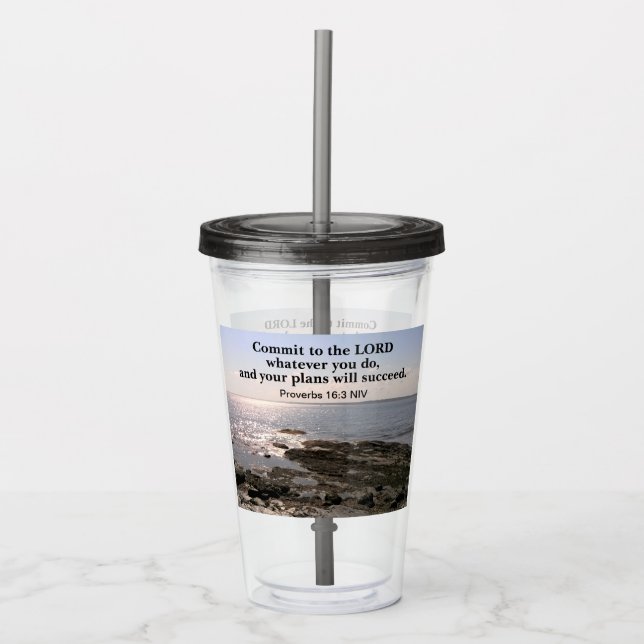 Photo of Atlantic Ocean With Bible Success Verse Acrylic Tumbler (Front)