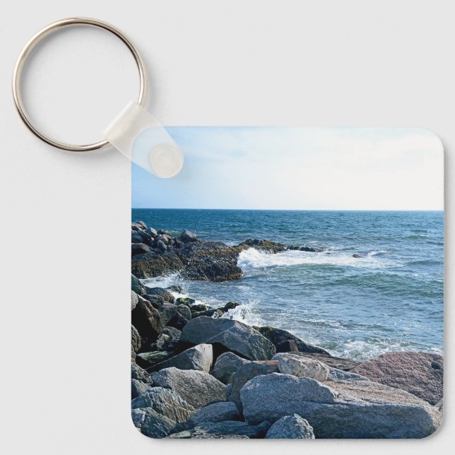Photo of Atlantic Ocean with Splashing Waves Key Ring (Front)