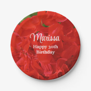 Photo of Beautiful Vivid Red Floral 30th Birthday Paper Plate