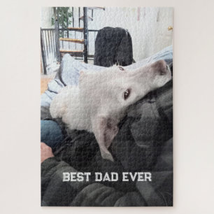 Photo of Beautiful White Dog with Dad Father's Day Jigsaw Puzzle
