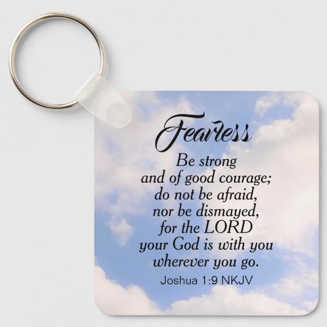 Photo of Blue Cloudy Sky Be Not Afraid Bible Verse Key Ring (Front)