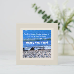 Photo of Blue Ocean Happy New Year Wishes Holiday Card