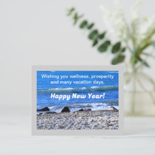 Photo of Blue Ocean Happy New Year Wishes Holiday Postcard