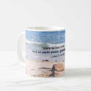 Photo of Blue Ocean with Christmas Bible Verse Coffee Mug