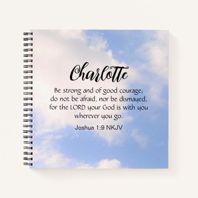 Photo of Blue Sky Be Not Afraid Bible Verse Name Notebook (Front)