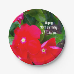 Photo of Bright Hot Pink Flowers 30th Birthday Paper Plate