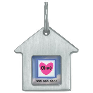 Photo of Cloudy Sky With Name in Pink Heart Cute Pet ID Tag