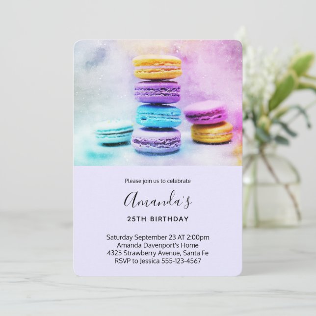 Photo of Colourful Macarons Birthday Invitation (Standing Front)