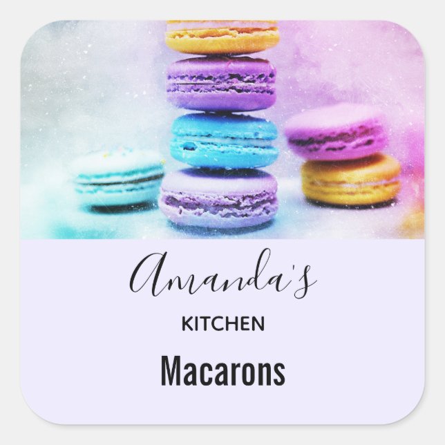 Photo of Colourful Macarons Kitchen Square Sticker (Front)
