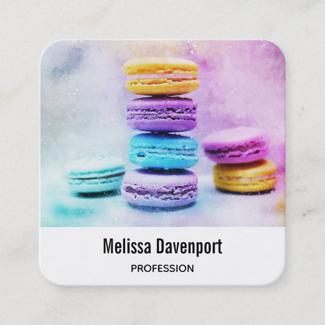 Photo of Colourful Macarons Square Business Card (Front)