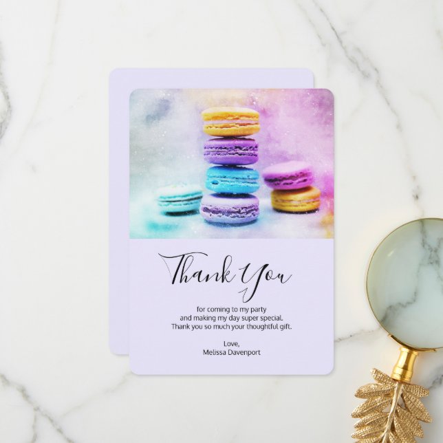 Photo of Colourful Macarons Thank You Card (Front/Back In Situ)