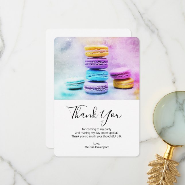 Photo of Colourful Macarons Thank You Card (Front/Back In Situ)