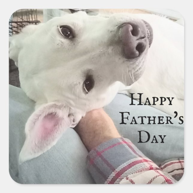 Photo of Cute Dog Best Dad Pal Ever Blue Denim Square Sticker (Front)