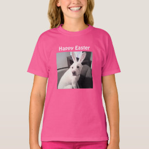 Photo of Cute Dog Wearing Easter Bunny Ears Pink T-Shirt