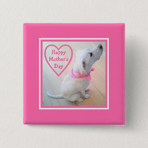 Photo of Cute Dog Wearing Pink Scarf Mother's Day 15 Cm Square Badge