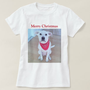 Photo of Cute Dog with Funny Ears Red Christmas T-Shirt