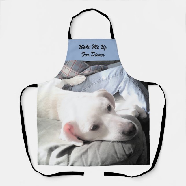 Photo of Cute Lazy Dog Napping Before Dinner Time Apron (Front)