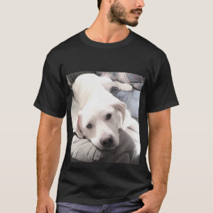 Photo of Cute Lazy White Dog Hanging Out with Dad T-Shirt