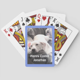 Photo of Cute Lazy White Dog With Best Friend Dad Playing Cards