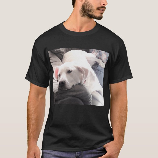 Photo of Cute Lazy White Dog With Best Friend Dad T-Shirt (Front)