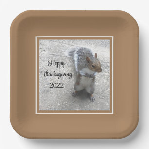 Photo of Cute Little Squirrel with Fluffy Tail Paper Plate