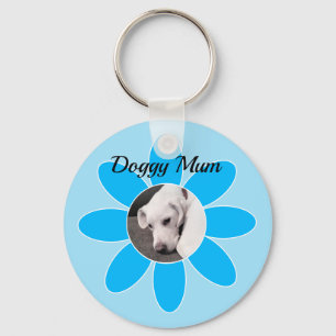 Photo of Cute Puppy Dog in Blue Mum Frame Key Ring