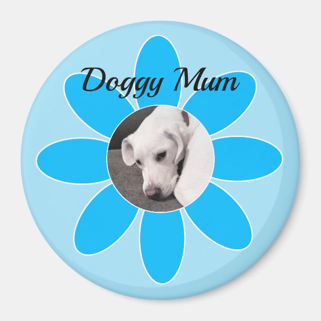 Photo of Cute Puppy Dog in Blue Mum Frame Magnet (Front)