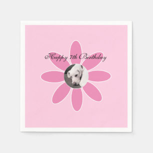 Photo of Cute Puppy Dog in Pink Flower Frame Napkin