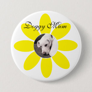 Photo of Cute Puppy Dog in Yellow Flower Frame 7.5 Cm Round Badge