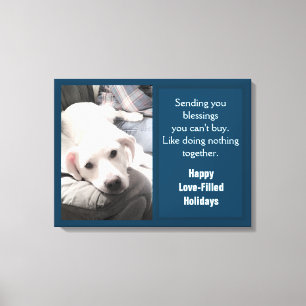 Photo of Cute Puppy Dog With Dad Navy Blue Holiday Canvas Print