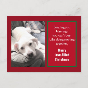 Photo of Cute Puppy Dog With Dad Red Christmas Holiday Postcard