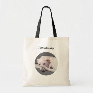 Photo of Cute Shy white Dog Hiding Behind Tail Tote Bag