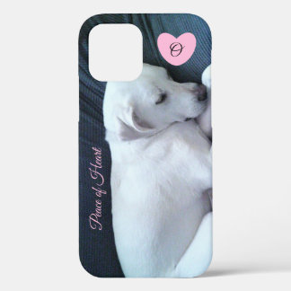 Photo of Cute Sleeping Dog with Heart Monogram  iPhone 12 Case