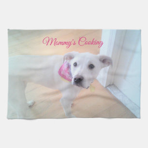 Photo of Cute Sweet White Puppy Dog Face Mummy Tea Towel