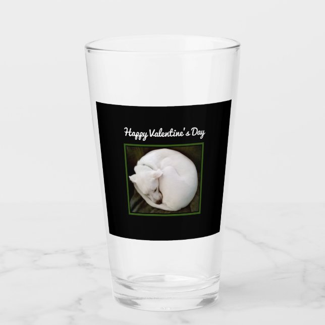 Photo of Cute White Dog Curled Up Valentine's Day Glass (Front)