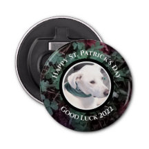 Photo of Cute White Dog Green Shamrocks Clovers