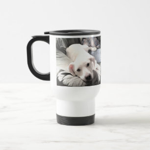 Photo of Cute White Dog Hanging Out with Dad Travel Mug