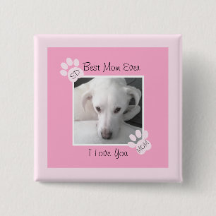Photo of Cute White Dog Monogram Pink Paws 15 Cm Square Badge