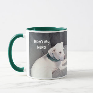 Photo of Cute White Dog Mum is My Hero Green Mug