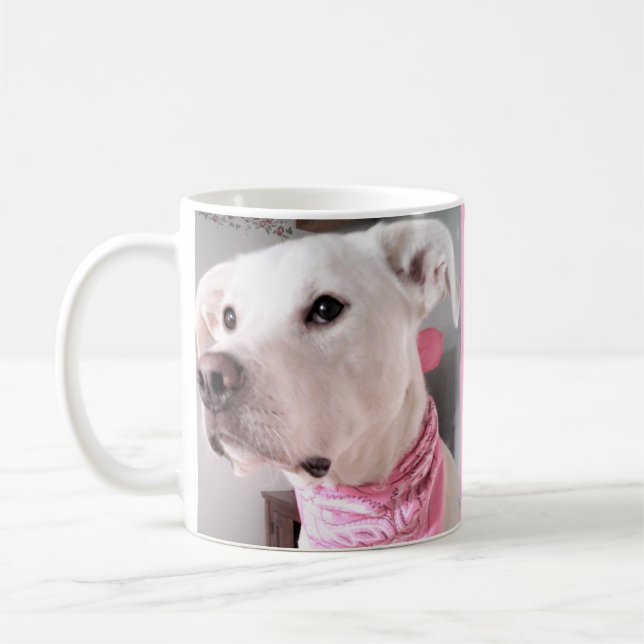 Photo of Cute White Dog Personalise With Name Pink Coffee Mug (Left)