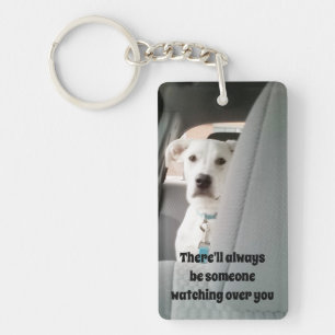 Photo of Cute White Dog Watching Over You Guardian Key Ring
